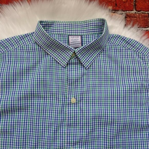 💰3/$25 IZOD Boy's Button-Down Shirt Blue Green Plaid Oxford Preppy XL 14/16 - Picture 6 of 11
